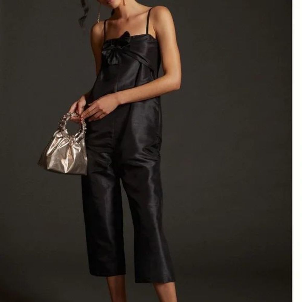 Anthropologie - hutch Satin Bow-Tie Jumpsuit black size M